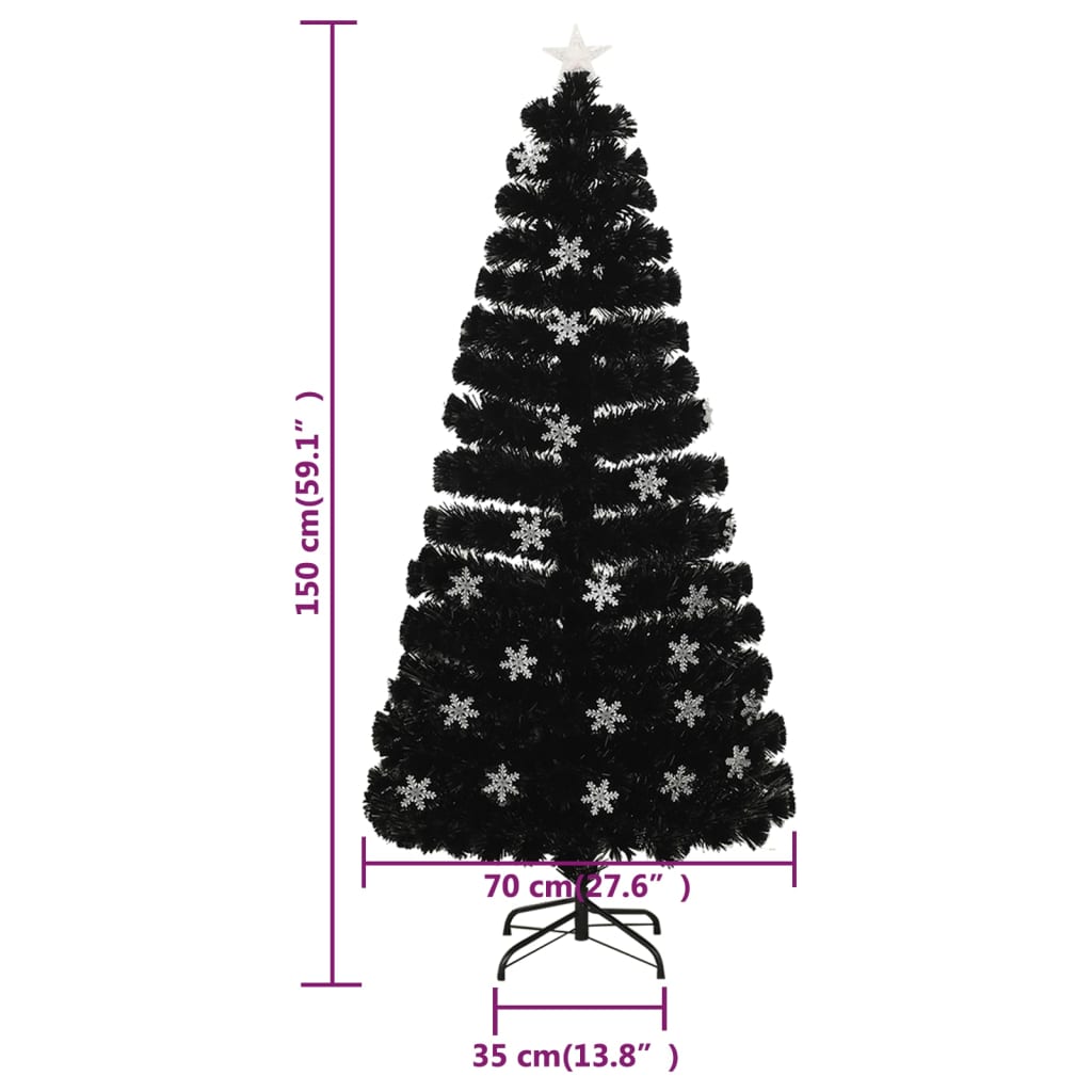 Kerstboom met LED-sneeuwvlokken 150 cm glasvezel zwart is nu te koop bij PeponiXL, paradijselijk wonen!