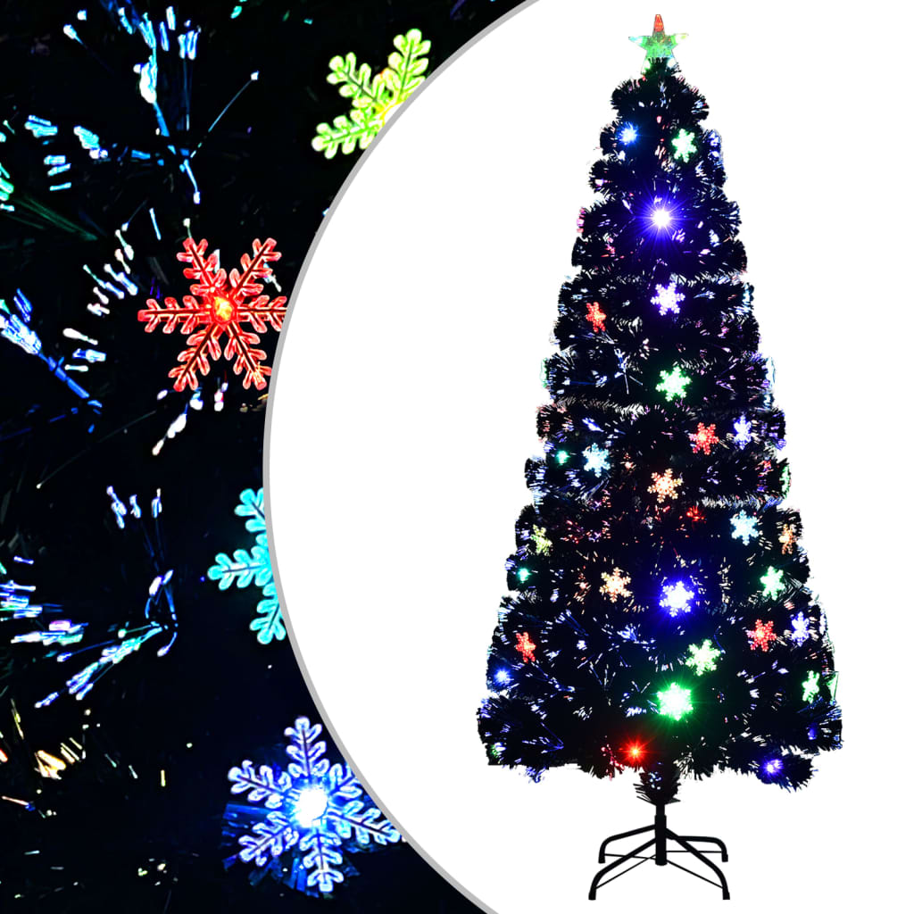 Kerstboom met LED-sneeuwvlokken 180 cm glasvezel zwart is nu te koop bij PeponiXL, paradijselijk wonen!