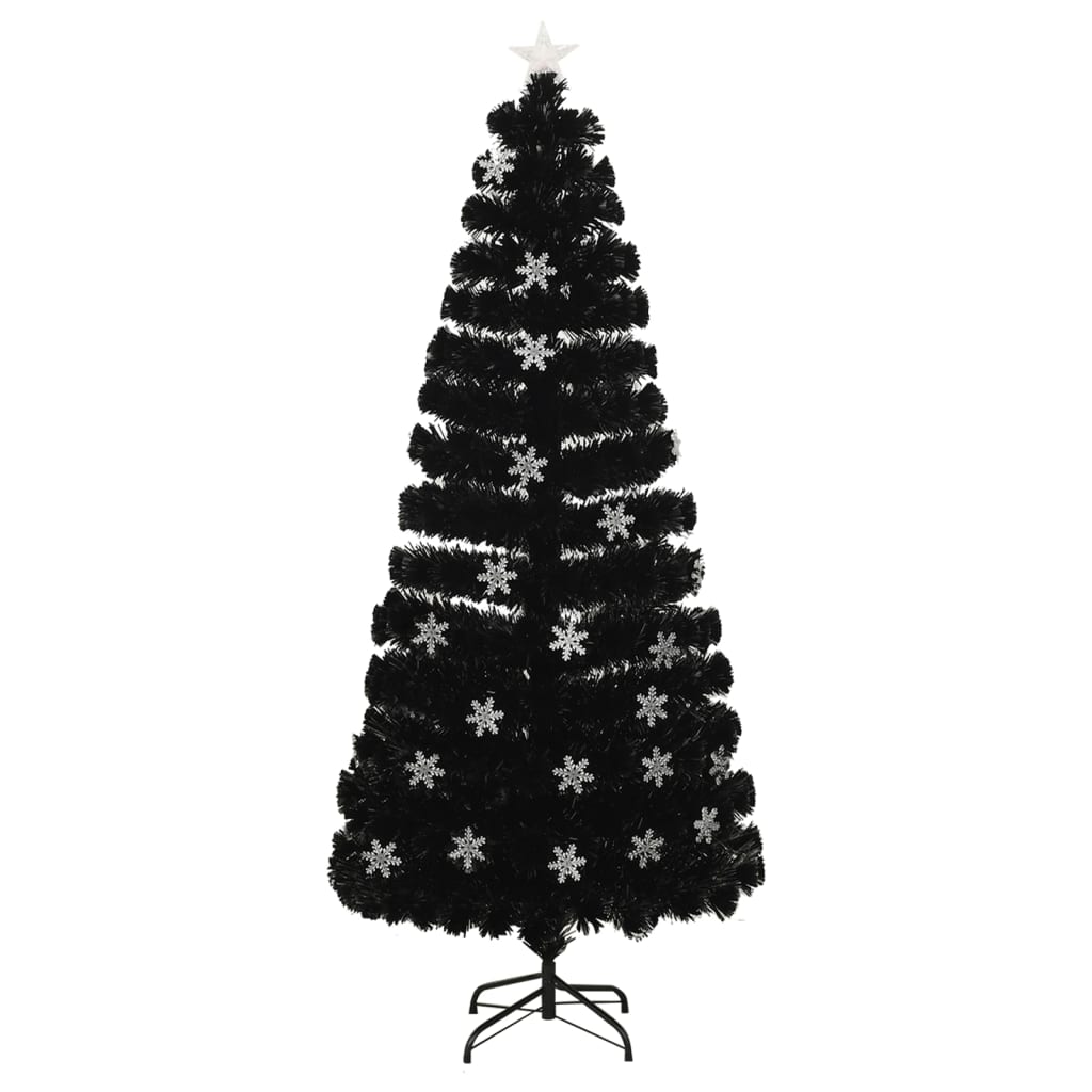 Kerstboom met LED-sneeuwvlokken 180 cm glasvezel zwart is nu te koop bij PeponiXL, paradijselijk wonen!