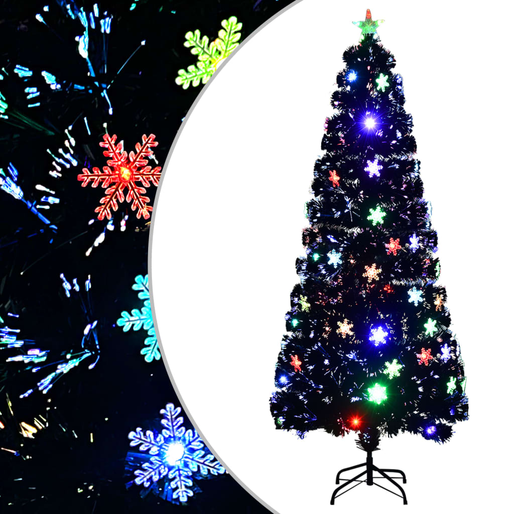 Kerstboom met LED-sneeuwvlokken 210 cm glasvezel zwart is nu te koop bij PeponiXL, paradijselijk wonen!