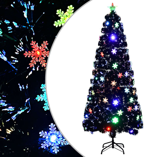 Kerstboom met LED-sneeuwvlokken 210 cm glasvezel zwart is nu te koop bij PeponiXL, paradijselijk wonen!