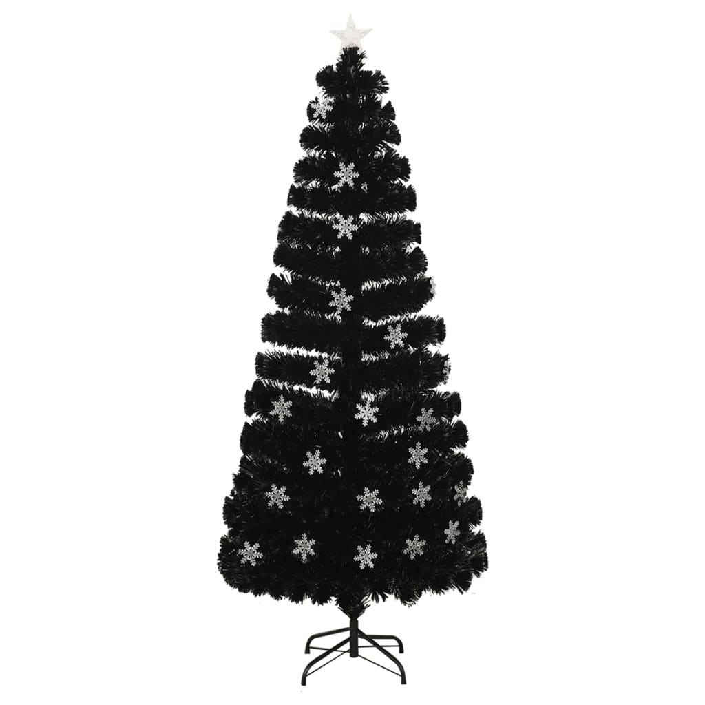 Kerstboom met LED-sneeuwvlokken 210 cm glasvezel zwart is nu te koop bij PeponiXL, paradijselijk wonen!