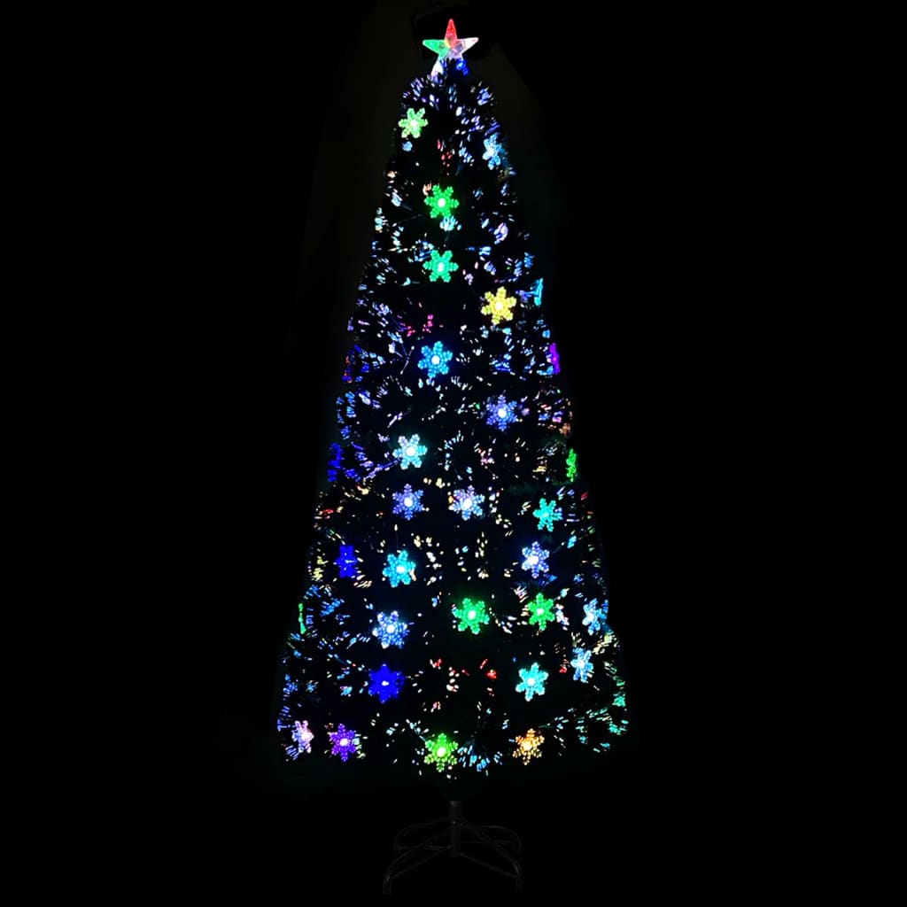 Kerstboom met LED-sneeuwvlokken 210 cm glasvezel zwart is nu te koop bij PeponiXL, paradijselijk wonen!
