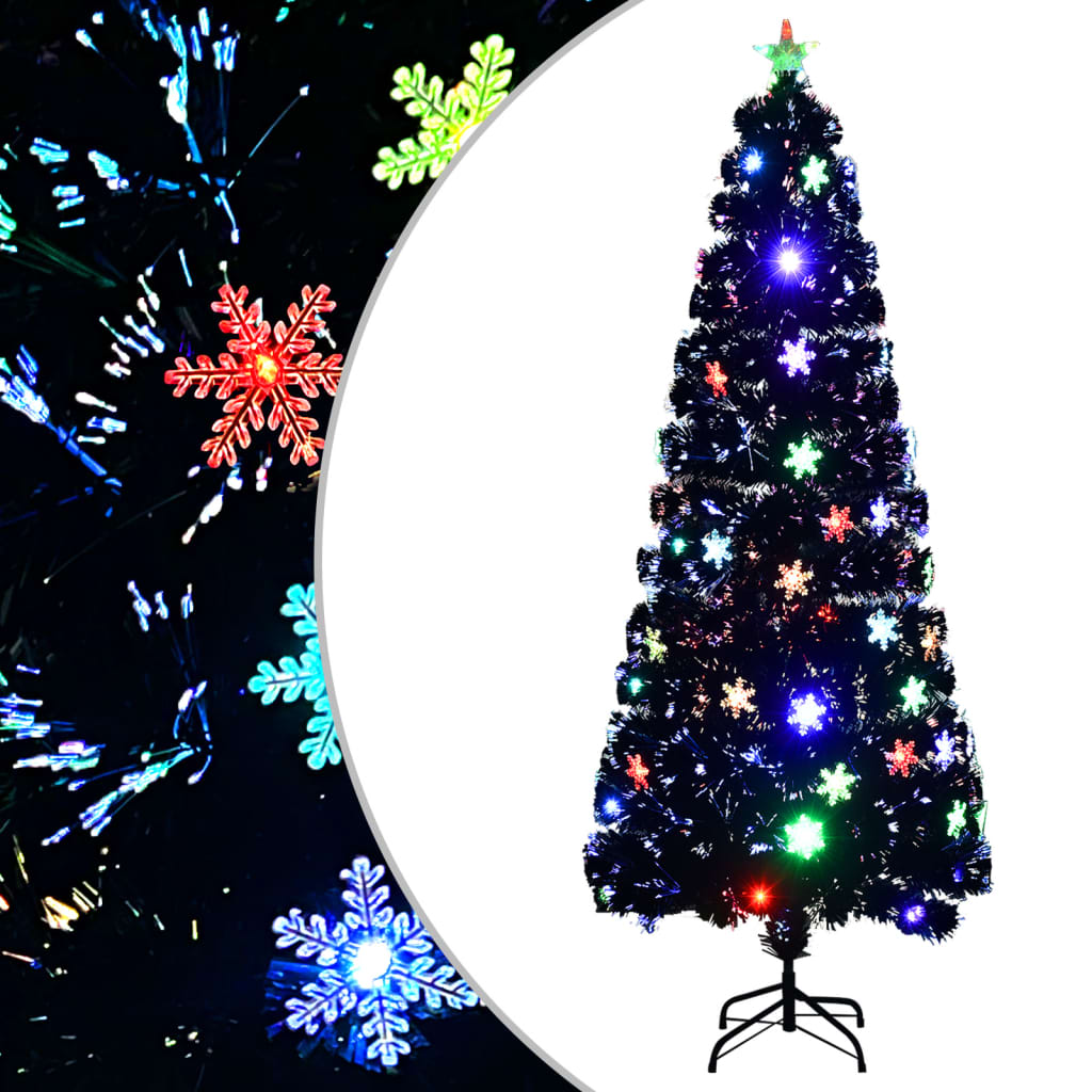 Kerstboom met LED-sneeuwvlokken 240 cm glasvezel zwart is nu te koop bij PeponiXL, paradijselijk wonen!