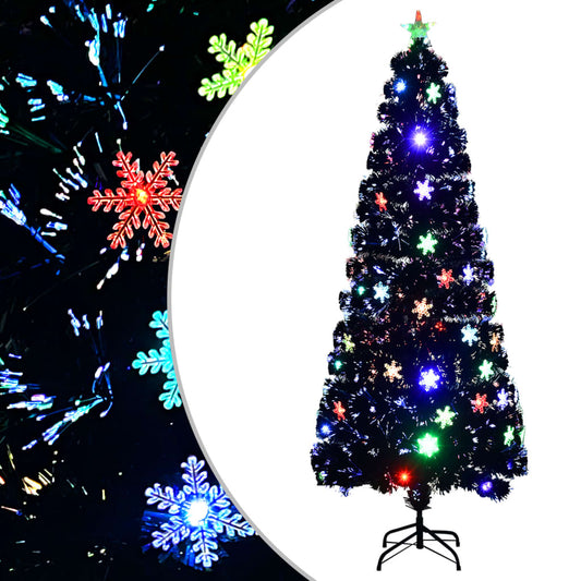 Kerstboom met LED-sneeuwvlokken 240 cm glasvezel zwart is nu te koop bij PeponiXL, paradijselijk wonen!