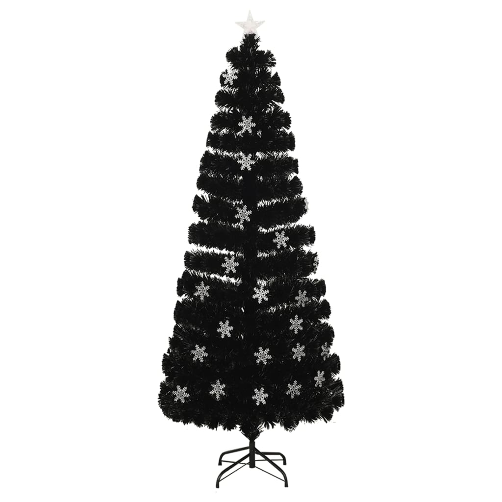 Kerstboom met LED-sneeuwvlokken 240 cm glasvezel zwart is nu te koop bij PeponiXL, paradijselijk wonen!