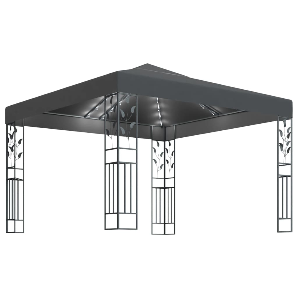 Prieel met LED-lichtslinger 3x3 m antracietkleurig is nu te koop bij PeponiXL, paradijselijk wonen!