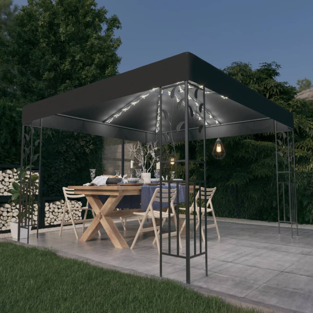 Prieel met LED-lichtslinger 3x3 m antracietkleurig is nu te koop bij PeponiXL, paradijselijk wonen!