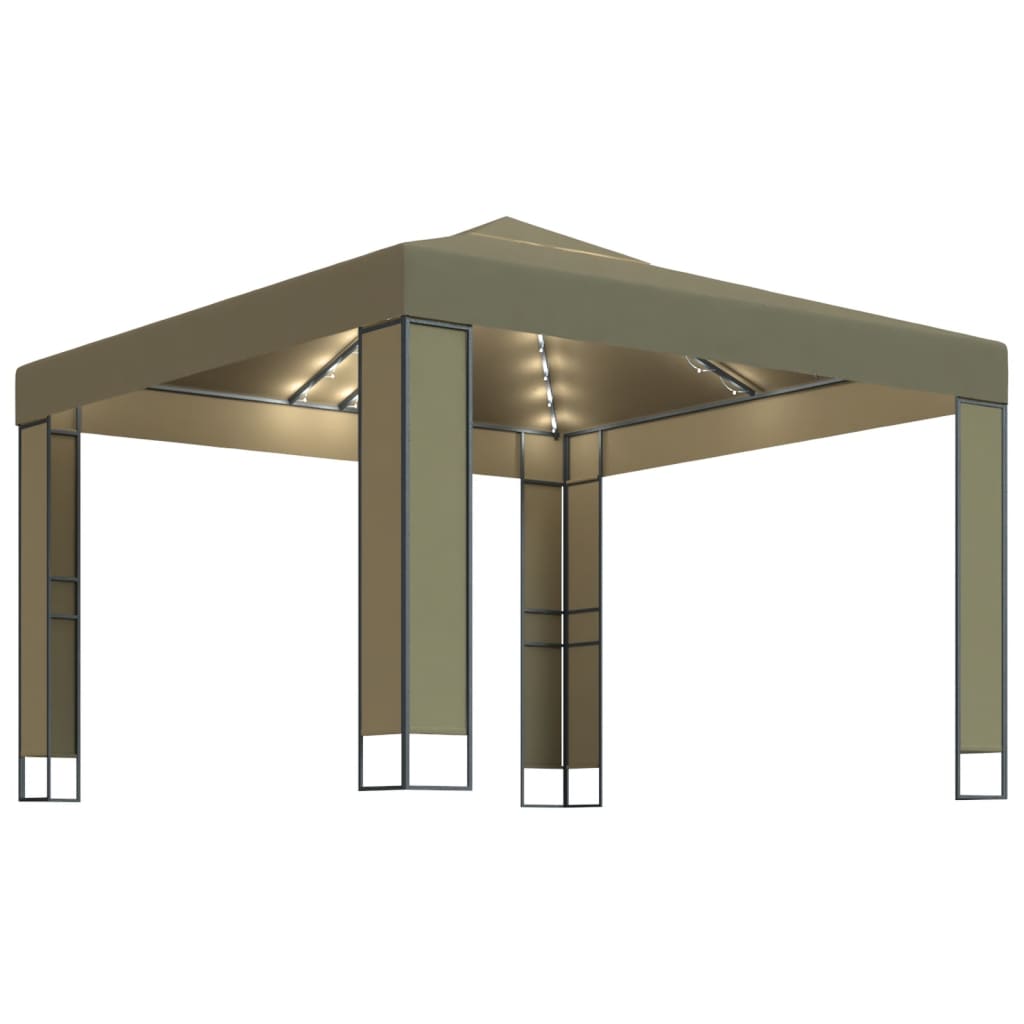 Prieel met dubbel dak en LED-lichtslinger 3x3x2,7 m taupe is nu te koop bij PeponiXL, paradijselijk wonen!