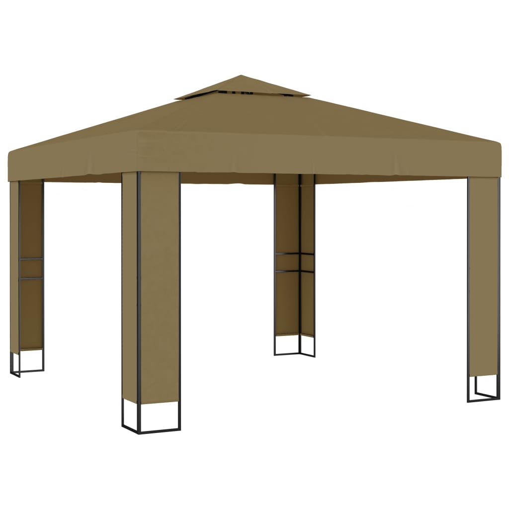 Prieel met dubbel dak en LED-lichtslinger 3x3x2,7 m taupe is nu te koop bij PeponiXL, paradijselijk wonen!