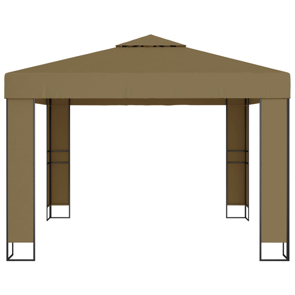 Prieel met dubbel dak en LED-lichtslinger 3x3x2,7 m taupe is nu te koop bij PeponiXL, paradijselijk wonen!