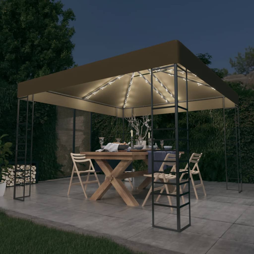 Tuinpaviljoen met LED-lichtslinger 3x3 m taupe is nu te koop bij PeponiXL, paradijselijk wonen!