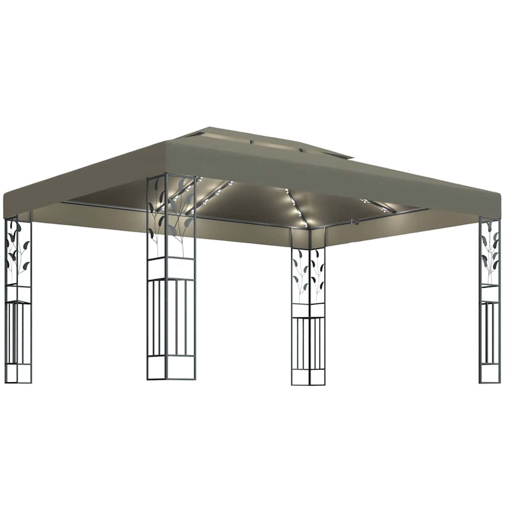 Prieel met dubbel dak en LED-lichtslinger 3x4 m taupe is nu te koop bij PeponiXL, paradijselijk wonen!