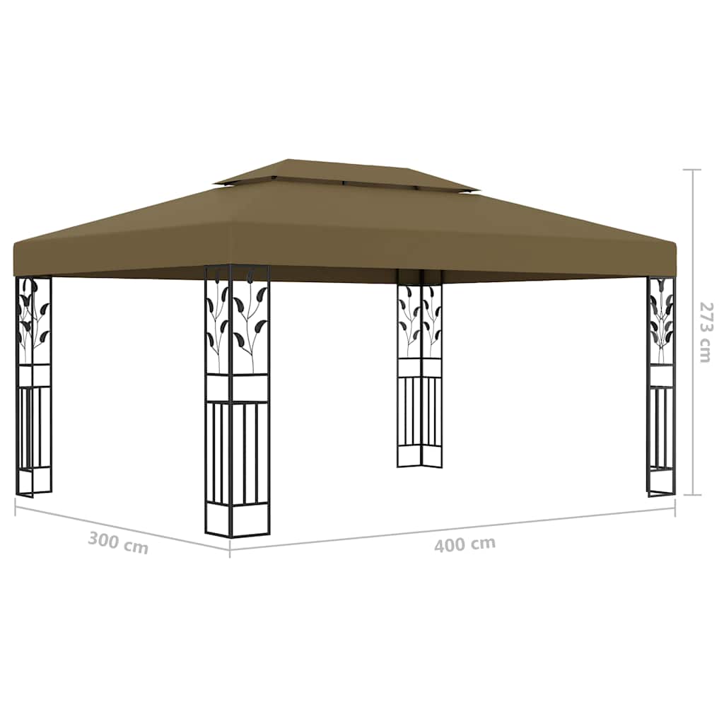 Prieel met dubbel dak en LED-lichtslinger 3x4 m taupe is nu te koop bij PeponiXL, paradijselijk wonen!