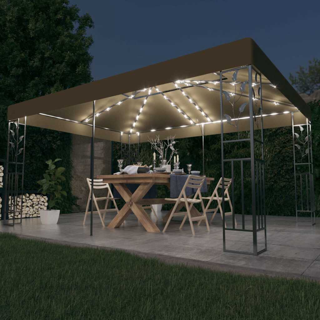Prieel met dubbel dak en LED-lichtslinger 3x4 m taupe is nu te koop bij PeponiXL, paradijselijk wonen!