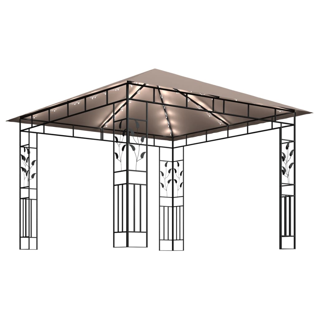 Prieel met klamboe en LED-lichtslinger 3x3x2,73 m taupe is nu te koop bij PeponiXL, paradijselijk wonen!