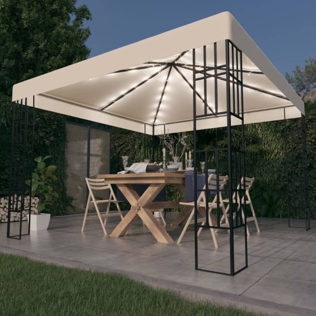 Prieel met LED-lichtslinger 3x3 m crèmekleurig is nu te koop bij PeponiXL, paradijselijk wonen!