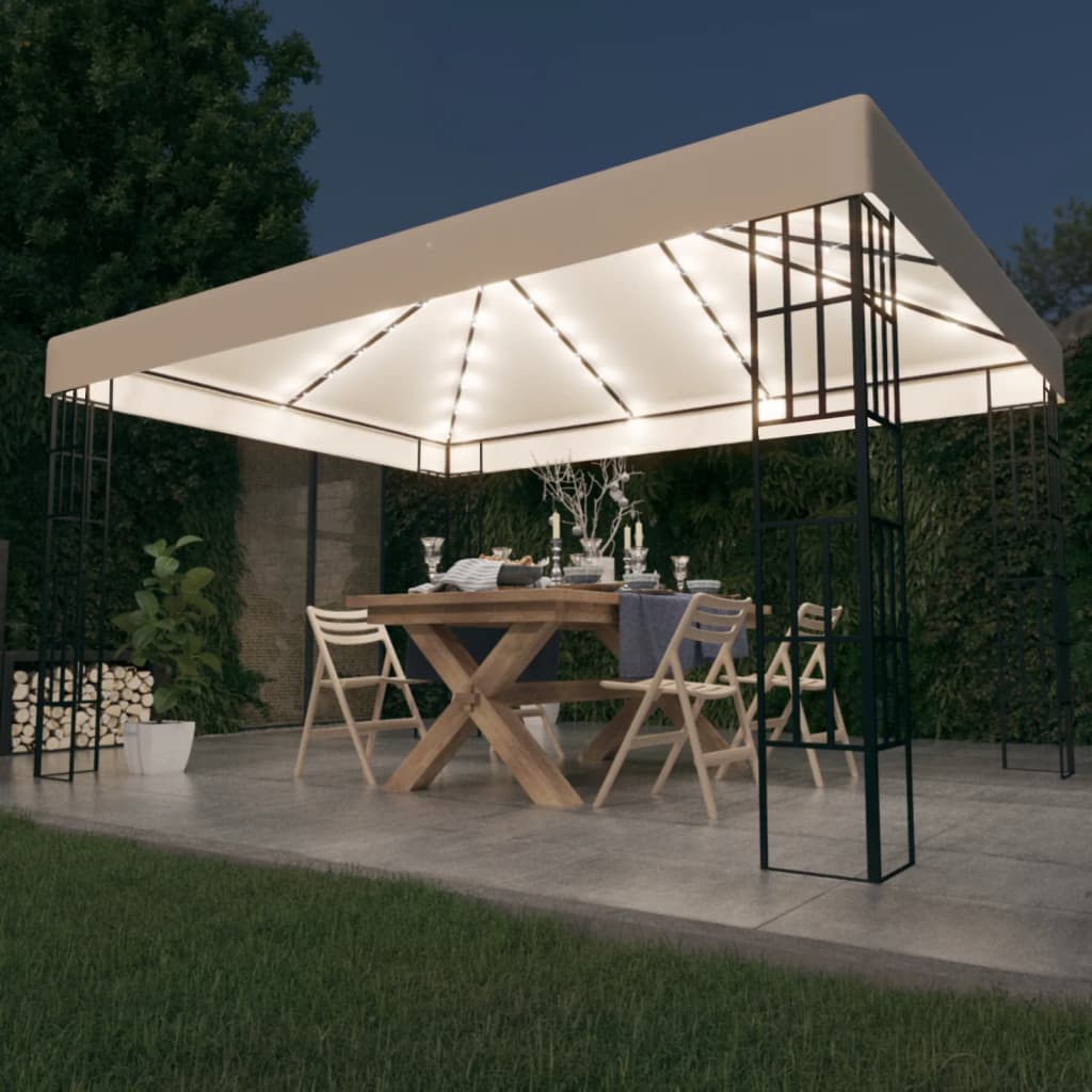 Prieel met LED-lichtslinger 3x4 m crèmekleurig is nu te koop bij PeponiXL, paradijselijk wonen!