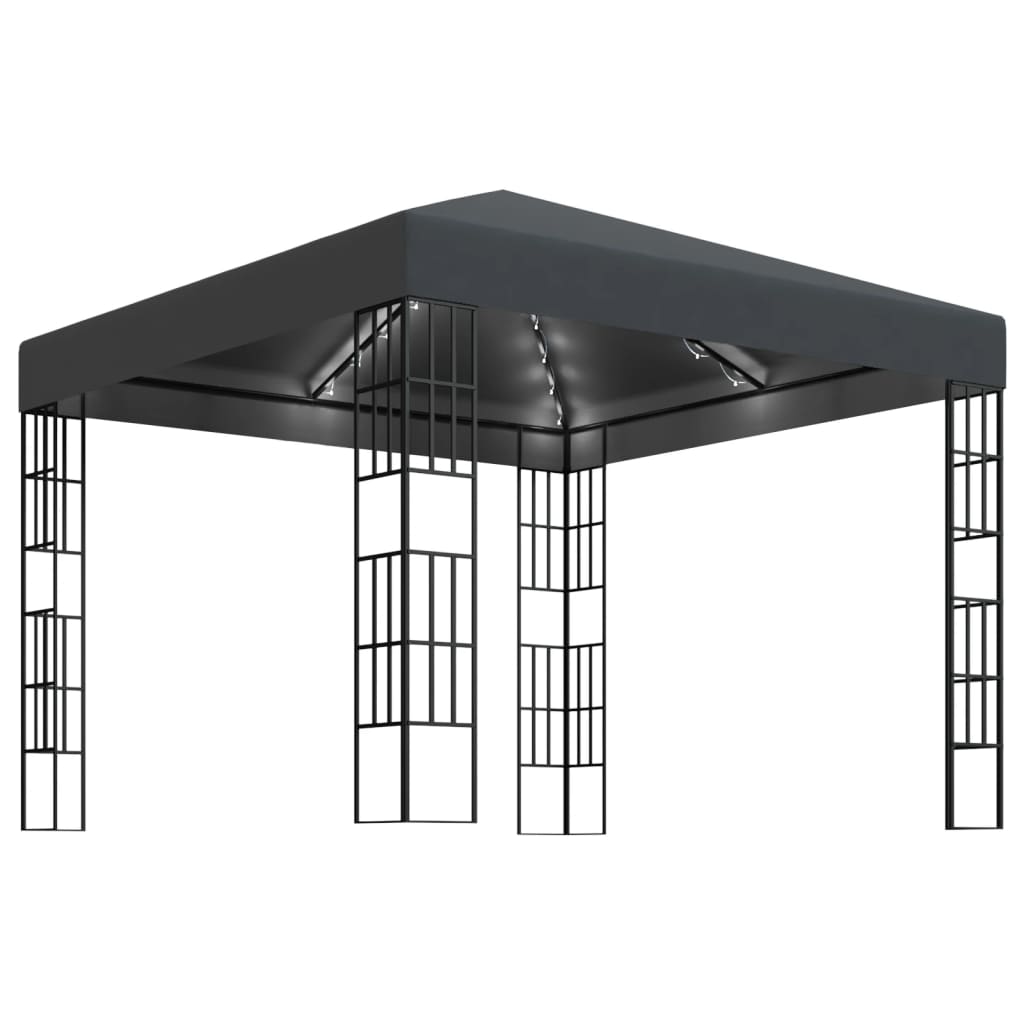 Prieel met LED-lichtslinger 3x3 m antracietkleurig is nu te koop bij PeponiXL, paradijselijk wonen!