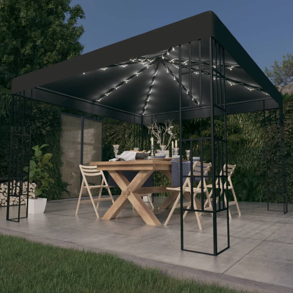 Prieel met LED-lichtslinger 3x3 m antracietkleurig is nu te koop bij PeponiXL, paradijselijk wonen!