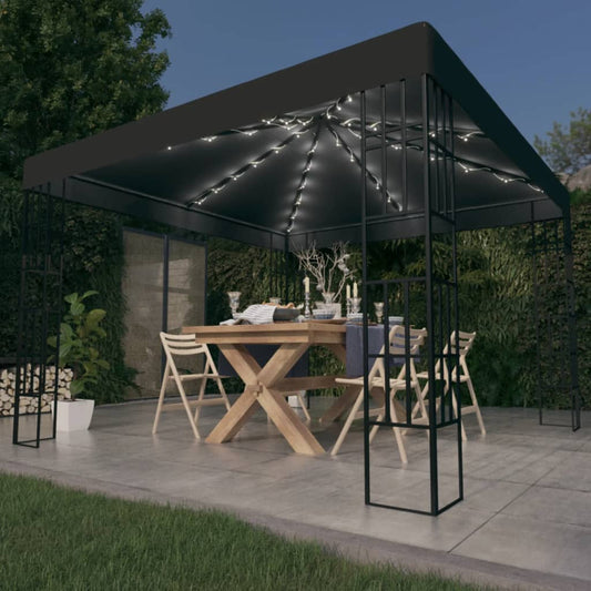 Prieel met LED-lichtslinger 3x3 m antracietkleurig is nu te koop bij PeponiXL, paradijselijk wonen!