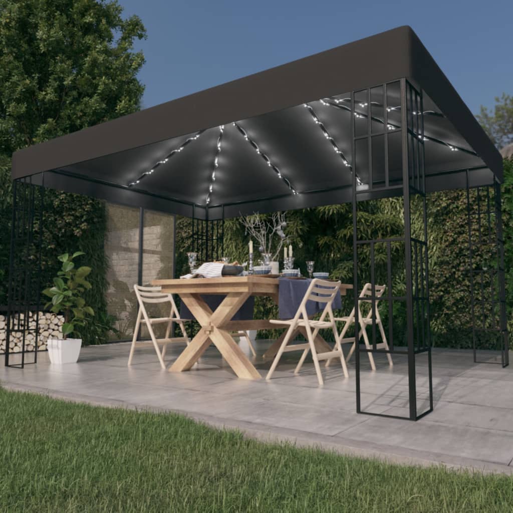 Prieel met LED-lichtslinger 3x4 m antracietkleurig is nu te koop bij PeponiXL, paradijselijk wonen!