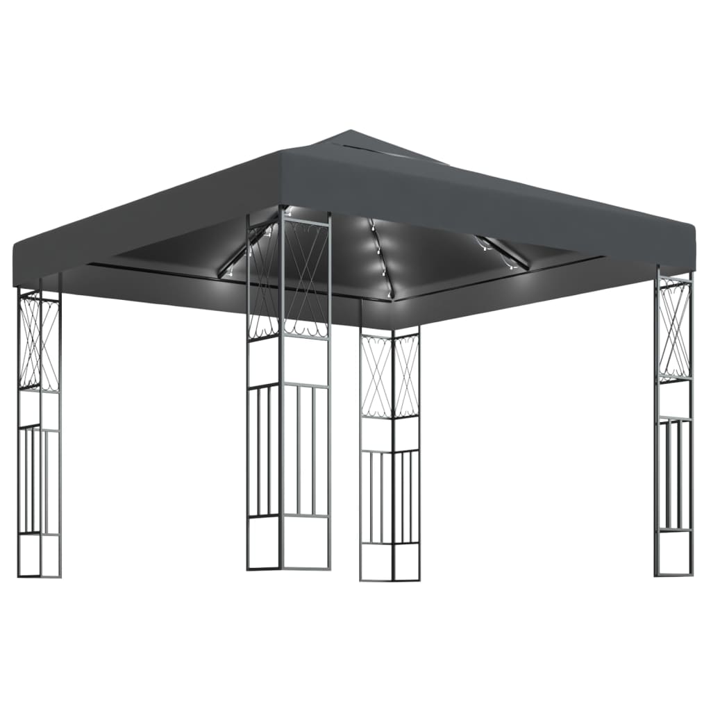 Prieel met LED-lichtslinger 3x3 m stof antracietkleurig is nu te koop bij PeponiXL, paradijselijk wonen!