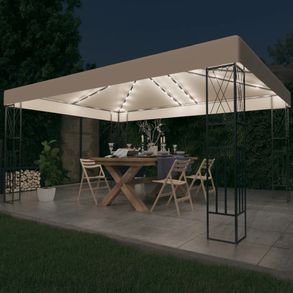 Prieel met LED-lichtslinger 3x4 m stof crèmekleurig is nu te koop bij PeponiXL, paradijselijk wonen!
