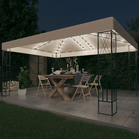 Prieel met LED-lichtslinger 3x4 m stof crèmekleurig is nu te koop bij PeponiXL, paradijselijk wonen!