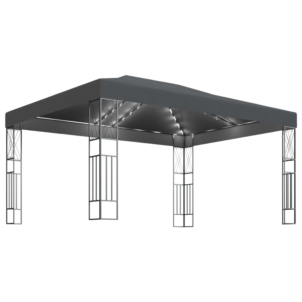 Prieel met LED-lichtslinger 3x4 m stof antracietkleurig is nu te koop bij PeponiXL, paradijselijk wonen!