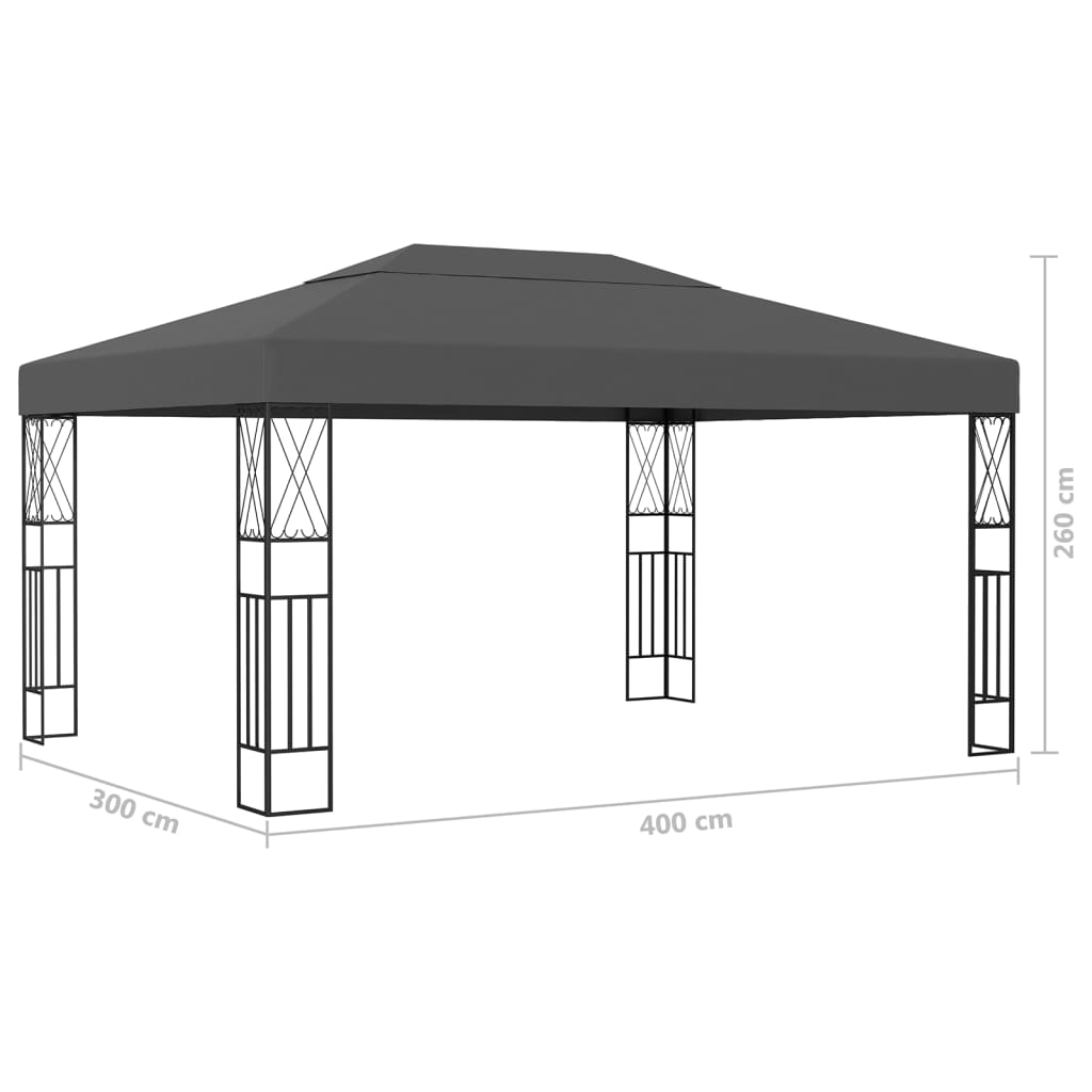 Prieel met LED-lichtslinger 3x4 m stof antracietkleurig is nu te koop bij PeponiXL, paradijselijk wonen!