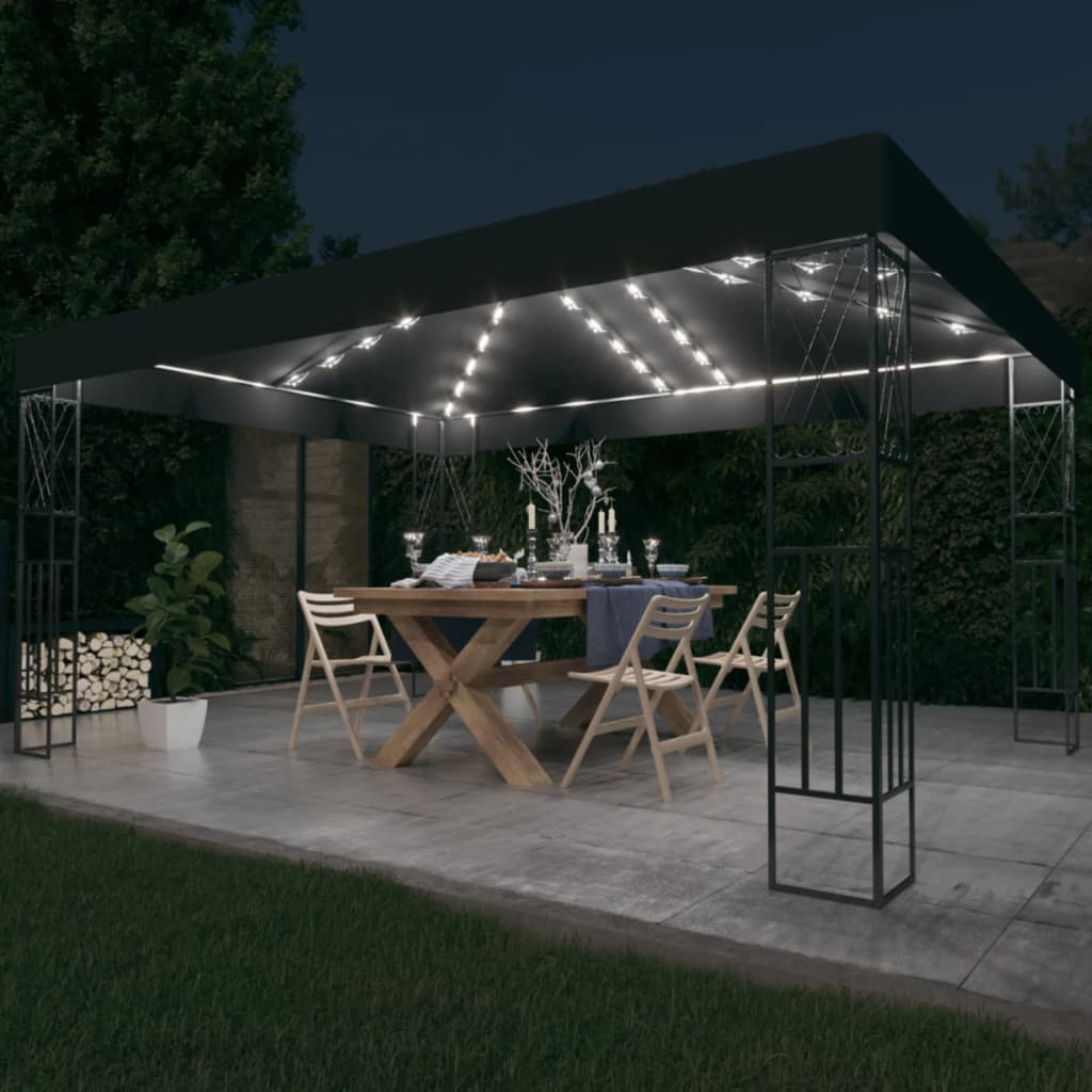 Prieel met LED-lichtslinger 3x4 m stof antracietkleurig is nu te koop bij PeponiXL, paradijselijk wonen!