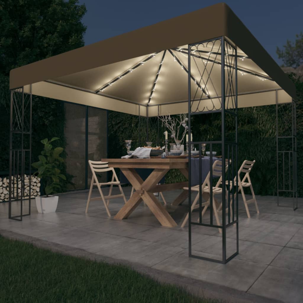 Prieel met LED-lichtslinger 3x3 m stof taupe is nu te koop bij PeponiXL, paradijselijk wonen!