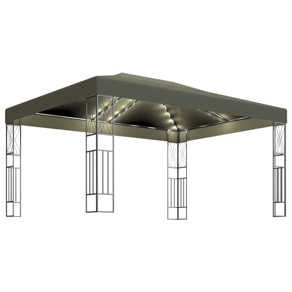 Prieel met LED-lichtslinger 3x4 m stof taupe is nu te koop bij PeponiXL, paradijselijk wonen!