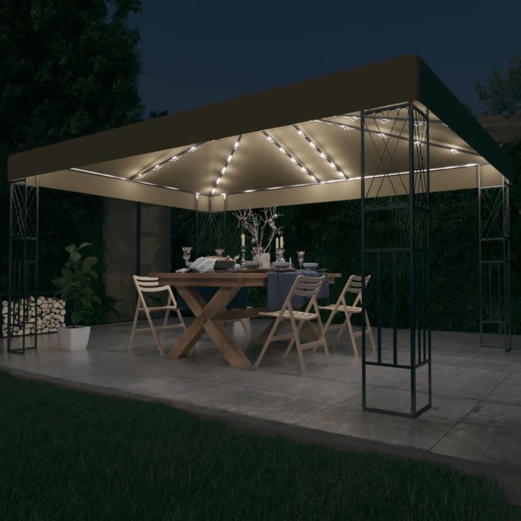 Prieel met LED-lichtslinger 3x4 m stof taupe is nu te koop bij PeponiXL, paradijselijk wonen!