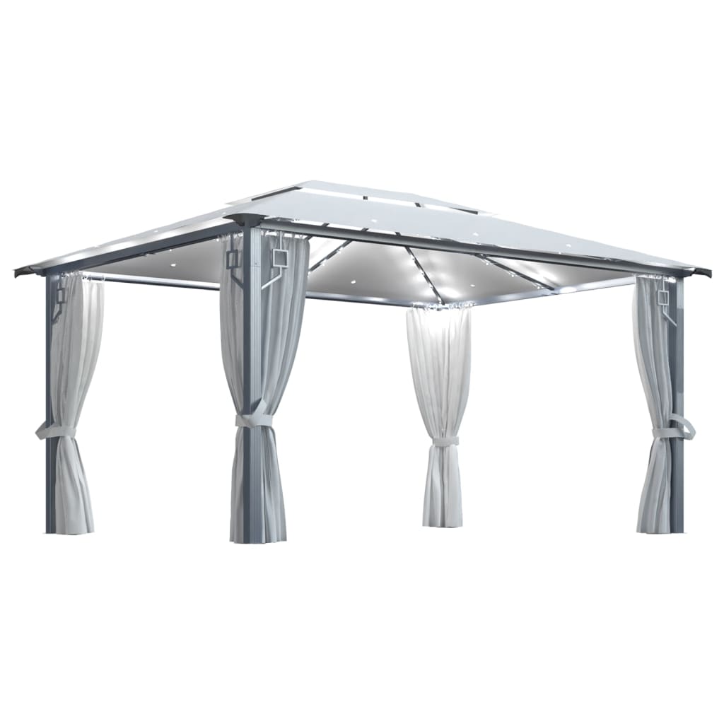 Prieel met gordijn en LED-lichtslinger 4x3 m aluminium crème is nu te koop bij PeponiXL, paradijselijk wonen!