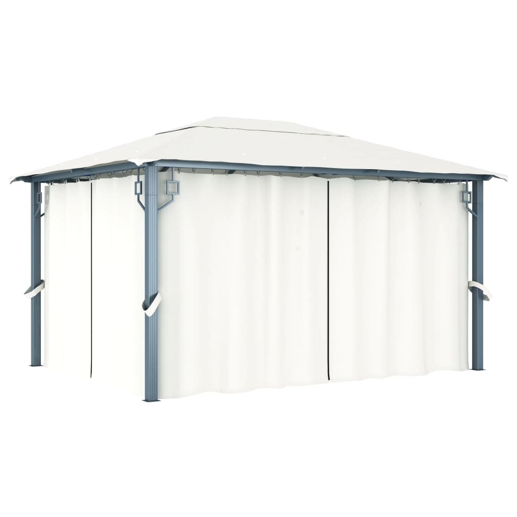 Prieel met gordijn en LED-lichtslinger 4x3 m aluminium crème is nu te koop bij PeponiXL, paradijselijk wonen!