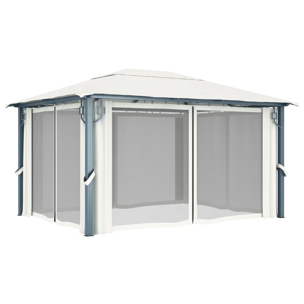 Prieel met gordijn en LED-lichtslinger 4x3 m aluminium crème is nu te koop bij PeponiXL, paradijselijk wonen!
