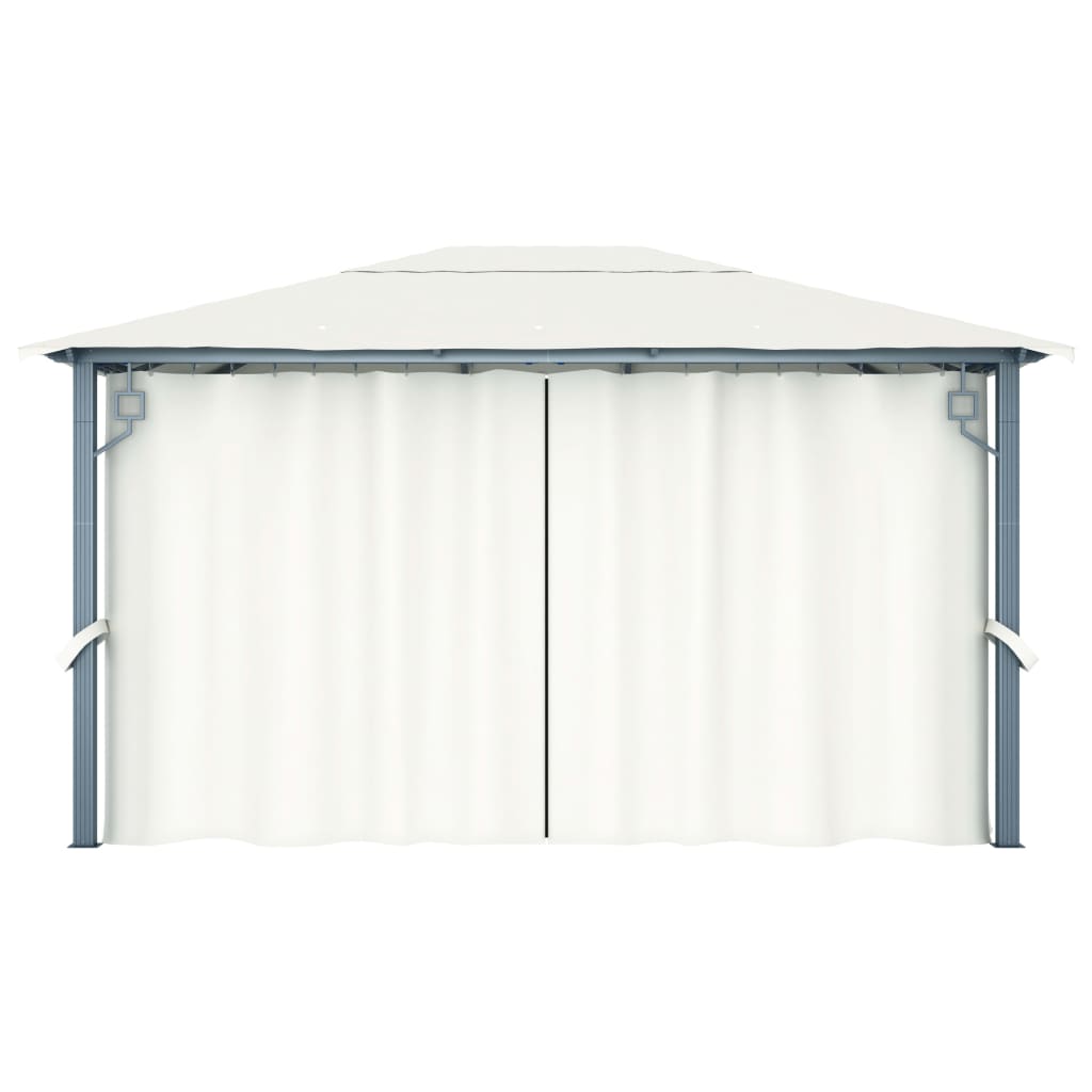 Prieel met gordijn en LED-lichtslinger 4x3 m aluminium crème is nu te koop bij PeponiXL, paradijselijk wonen!
