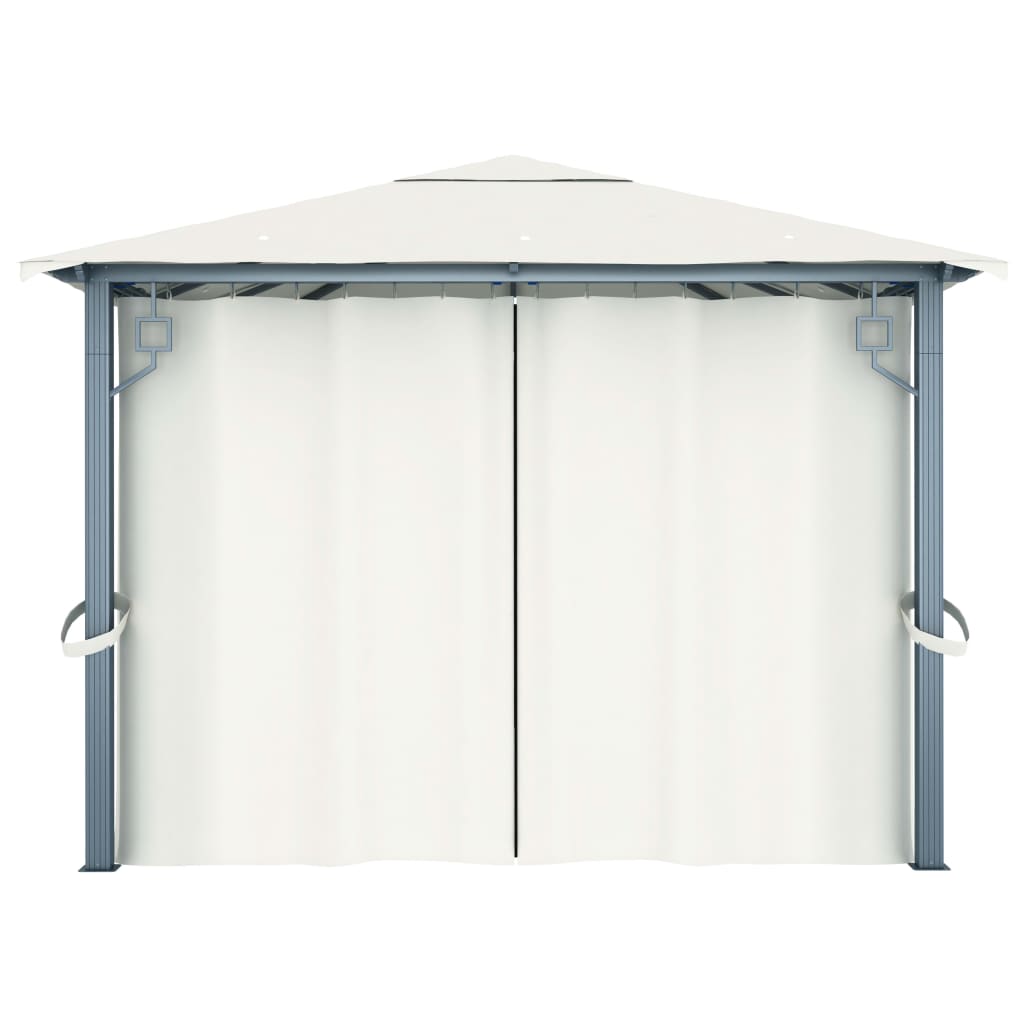 Prieel met gordijn en LED-lichtslinger 4x3 m aluminium crème is nu te koop bij PeponiXL, paradijselijk wonen!
