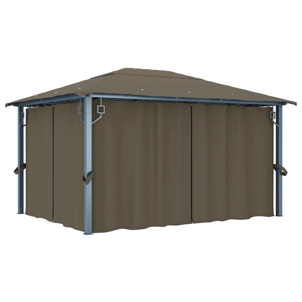 Prieel met gordijn en LED-lichtslinger 4x3 m aluminium taupe is nu te koop bij PeponiXL, paradijselijk wonen!