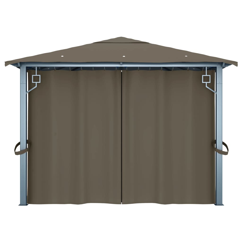 Prieel met gordijn en LED-lichtslinger 4x3 m aluminium taupe is nu te koop bij PeponiXL, paradijselijk wonen!