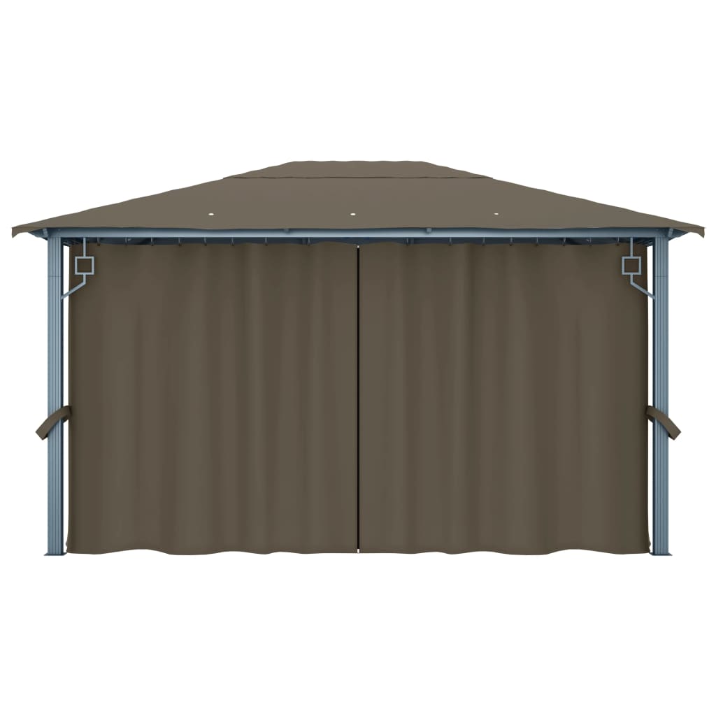 Prieel met gordijn en LED-lichtslinger 4x3 m aluminium taupe is nu te koop bij PeponiXL, paradijselijk wonen!