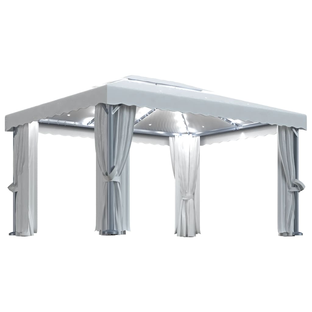 Prieel met gordijn en LED-lichtslinger 4x3 m crèmewit is nu te koop bij PeponiXL, paradijselijk wonen!