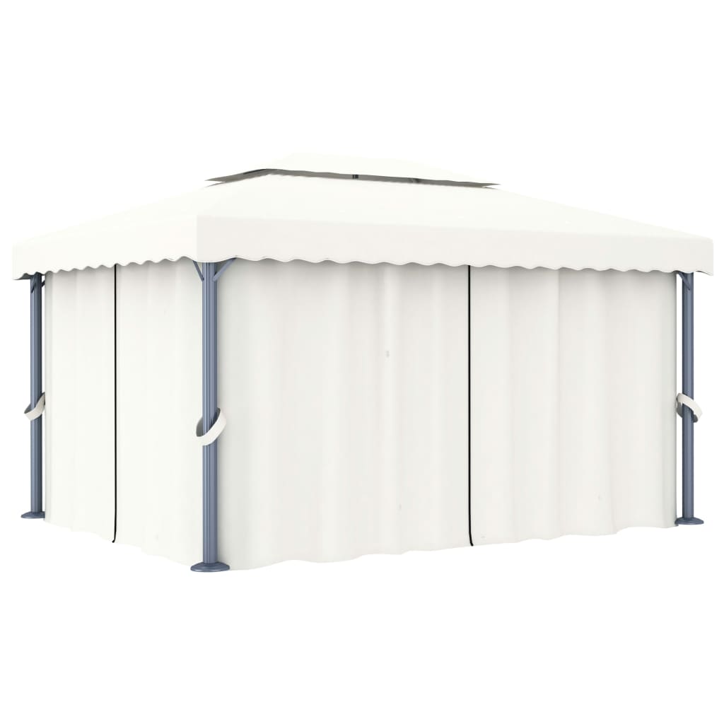 Prieel met gordijn en LED-lichtslinger 4x3 m crèmewit is nu te koop bij PeponiXL, paradijselijk wonen!