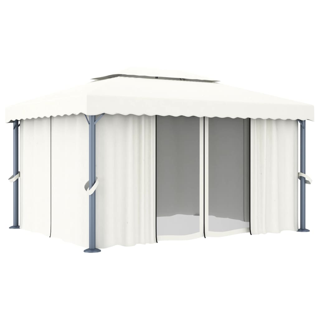 Prieel met gordijn en LED-lichtslinger 4x3 m crèmewit is nu te koop bij PeponiXL, paradijselijk wonen!