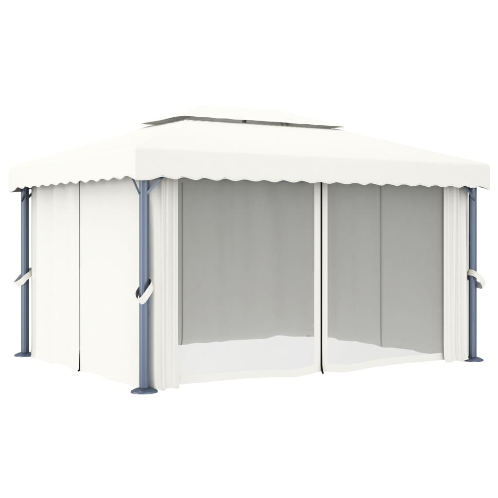 Prieel met gordijn en LED-lichtslinger 4x3 m crèmewit is nu te koop bij PeponiXL, paradijselijk wonen!