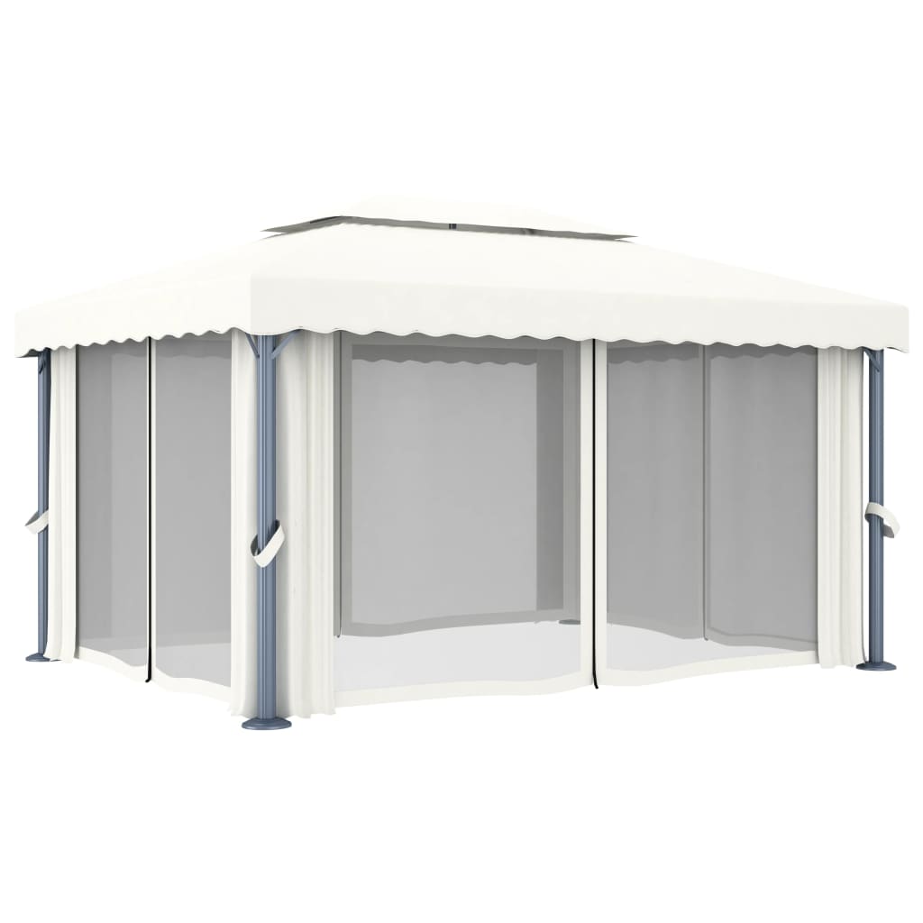 Prieel met gordijn en LED-lichtslinger 4x3 m crèmewit is nu te koop bij PeponiXL, paradijselijk wonen!