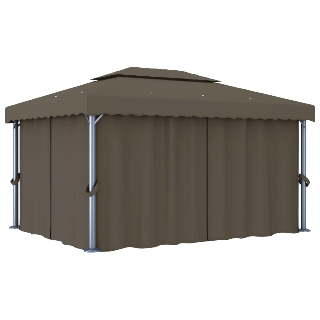Prieel met gordijn en LED-lichtslinger 4x3 m taupe is nu te koop bij PeponiXL, paradijselijk wonen!