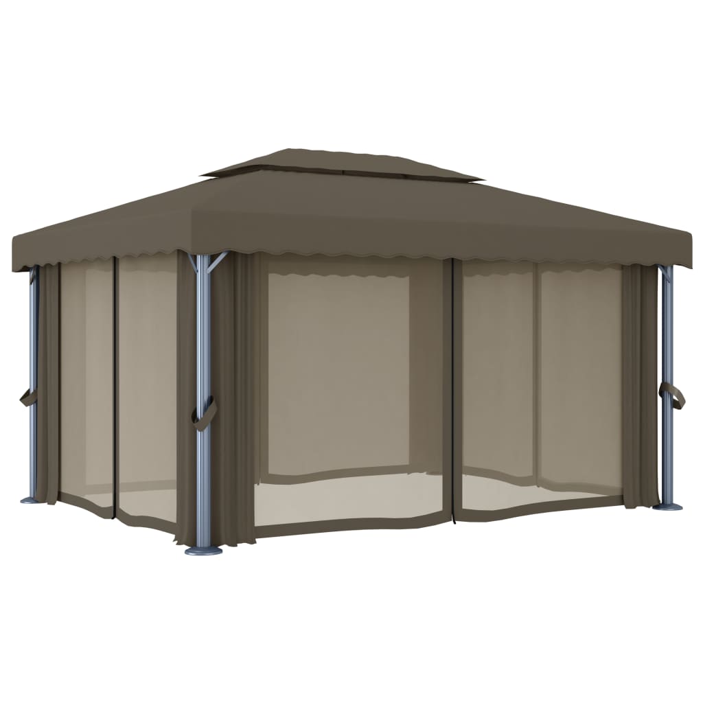 Prieel met gordijn en LED-lichtslinger 4x3 m taupe is nu te koop bij PeponiXL, paradijselijk wonen!